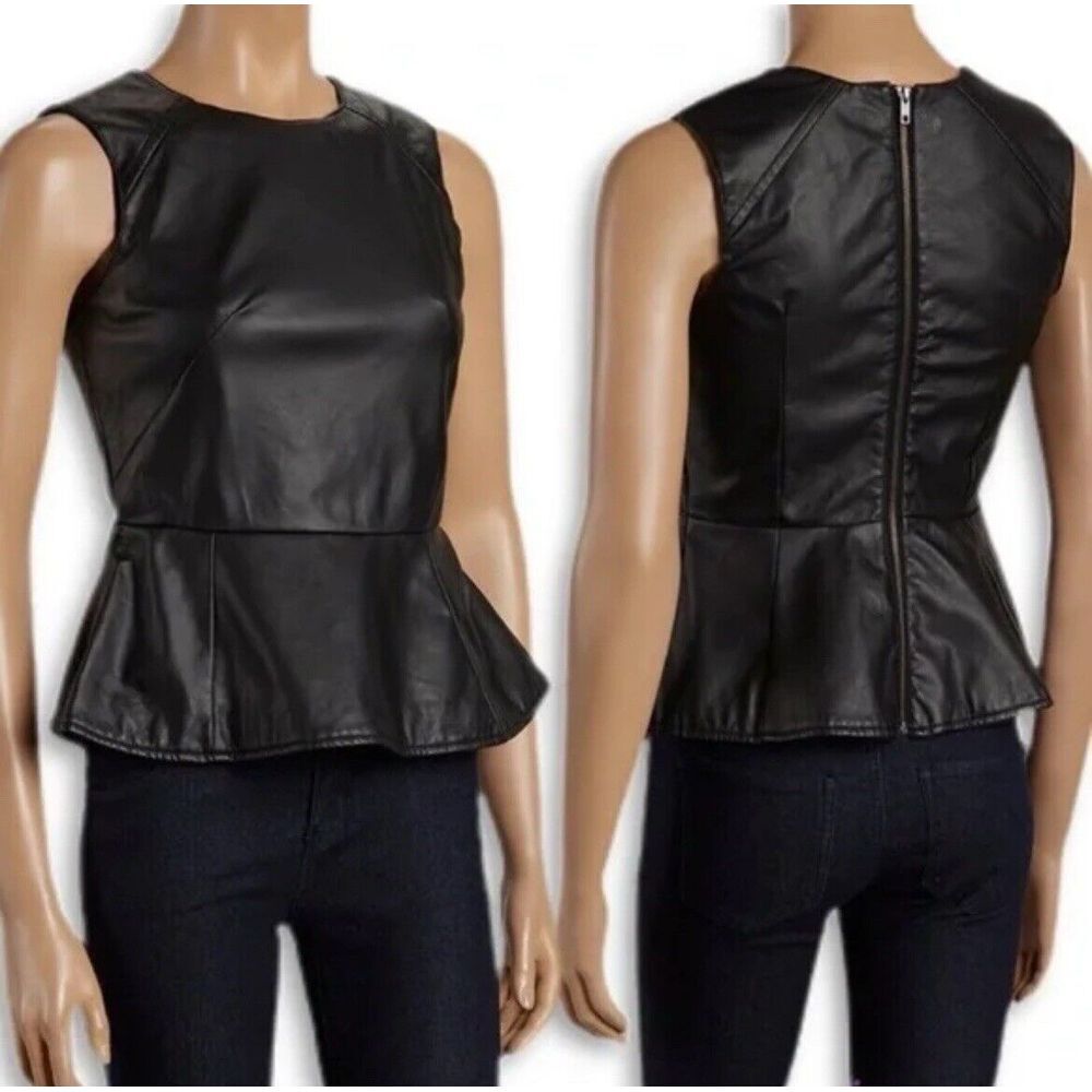 Last Kiss Faux Leather Black Peplum‎ Sleeveless Tank Top Womens Size S Small